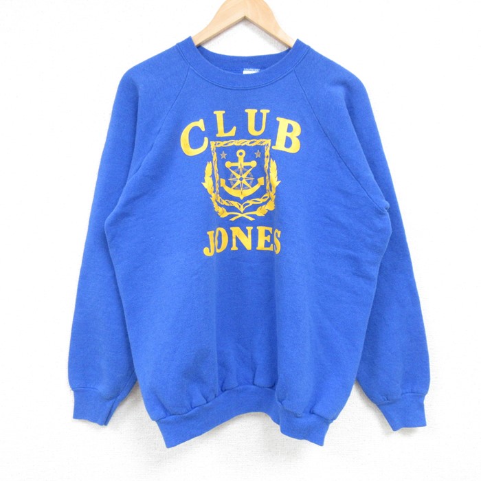 【50%OFF】L★古着 フルーツオブザルーム 長袖 スウェット メンズ 90年代 90s CLUB JONES イカリ ラグラン クルーネック USA製 青 ブルー 24dec28 中古 スエット トレーナー トップス