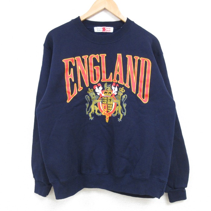 L★古着 長袖 スウェット メンズ 90年代 90s イングランド クルーネック 紺 ネイビー 24dec28 中古 スエット トレーナー トップス
