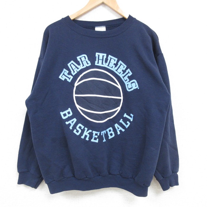 【50%OFF】L★古着 長袖 スウェット メンズ 90年代 90s TAR HEELS バスケットボール クルーネック USA製 紺 ネイビー 24dec28 中古 スエット トレーナー トップス