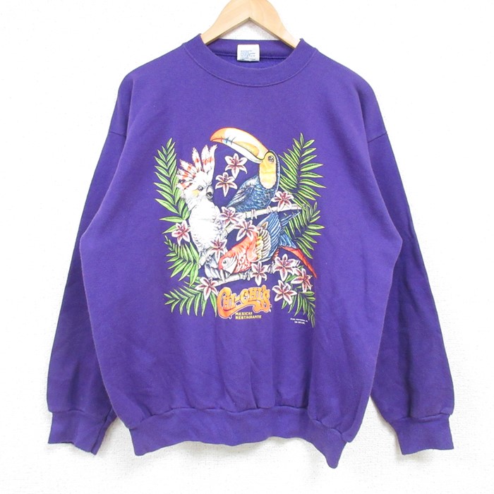 L★古着 TULTEX 長袖 スウェット メンズ 90年代 90s 鳥 クルーネック USA製 紫 パープル 24dec28 中古 スエット トレーナー トップス