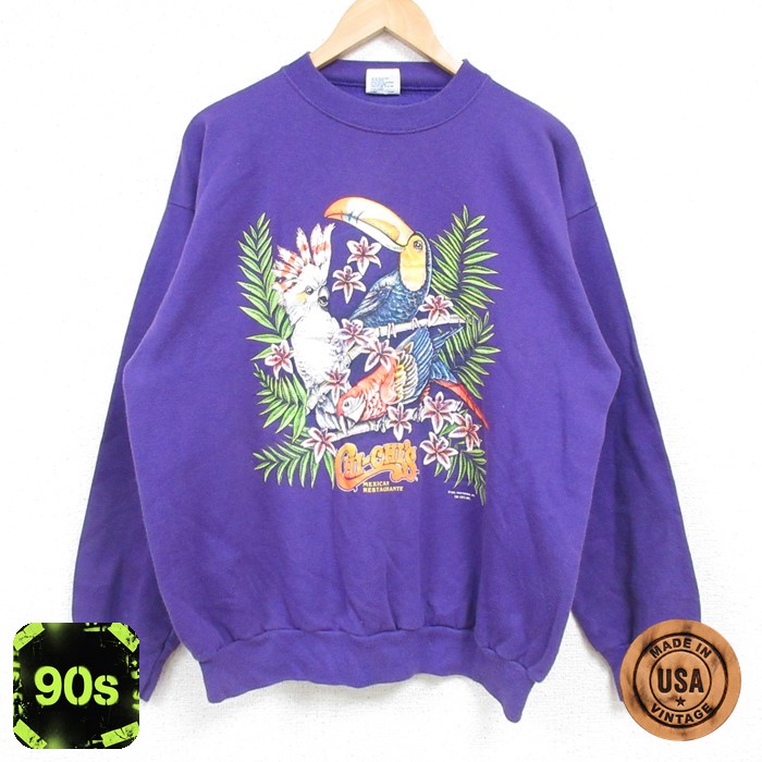 TULTEX 90s 長袖スウェット 鳥 パープル メンズL相当 | 古着