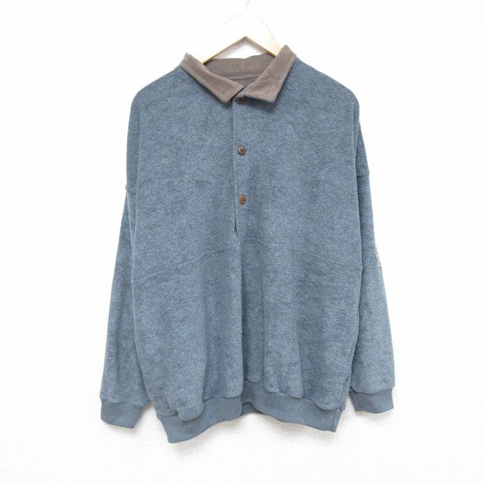 XL★古着 SDI 長袖 スウェット メンズ 90年代 90s LOCUST 表起毛 大きいサイズ 襟付き 濃グレー 24dec28 中古 スエット トレーナー トップス