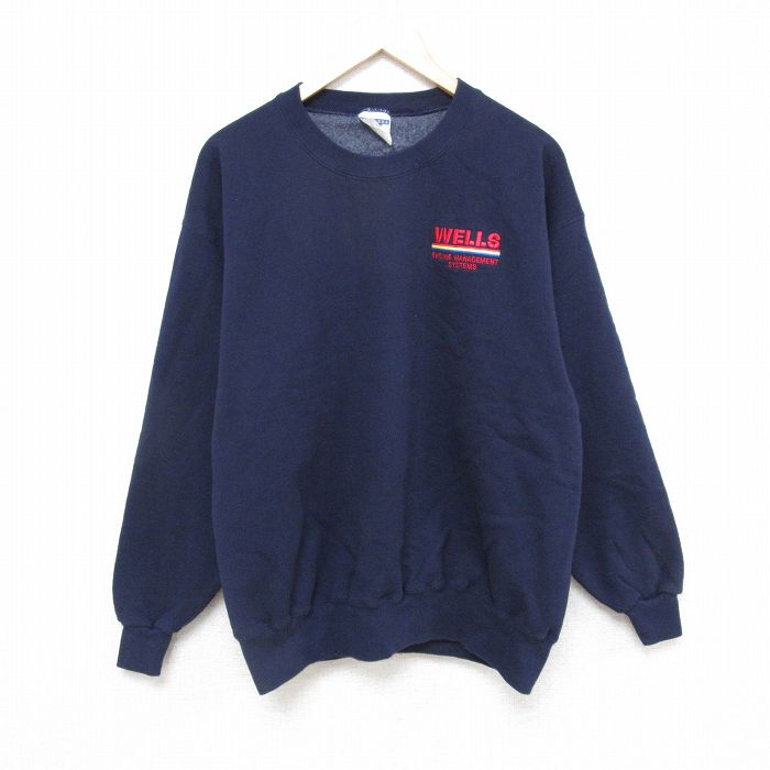 【50%OFF】L★古着 ジャージーズ 長袖 スウェット メンズ 00年代 00s WELLS クルーネック 紺 ネイビー 24dec28 中古 スエット トレーナー トップス