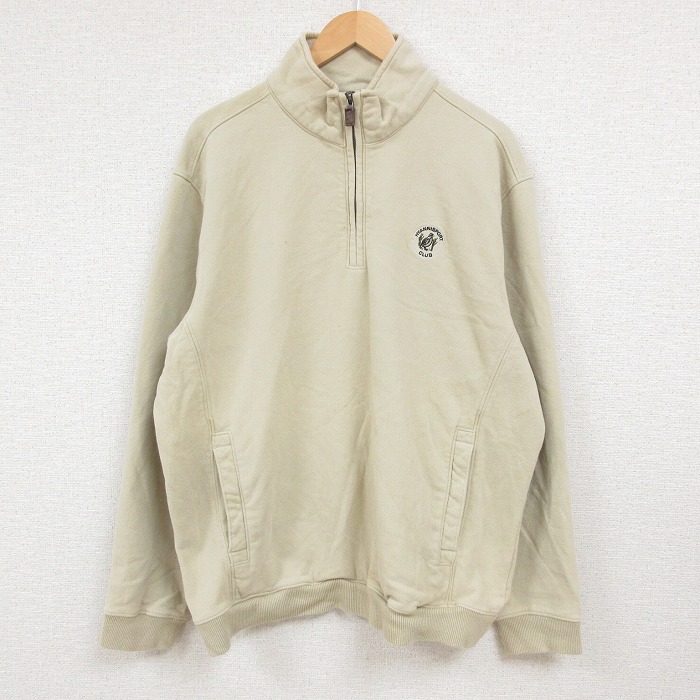 XL★古着 長袖 ハーフジップ スウェット メンズ HYANASPORTCLUB モックネック ハイネック 薄ベージュ カーキ 25jan06 中古 スエット トレーナー トップス