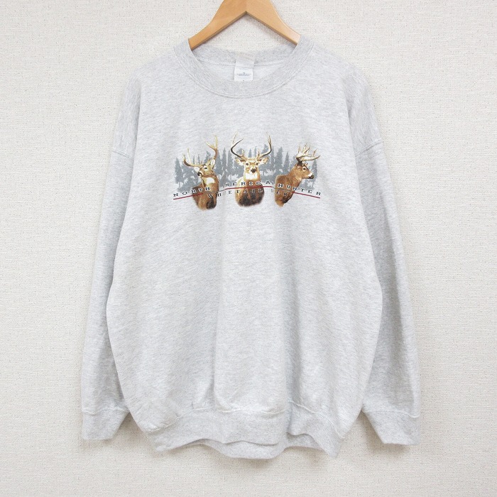 【50%OFF】XL★古着 長袖 スウェット メンズ 00年代 00s シカ クルーネック 薄グレー 霜降り 25jan06 中古 スエット トレーナー トップス