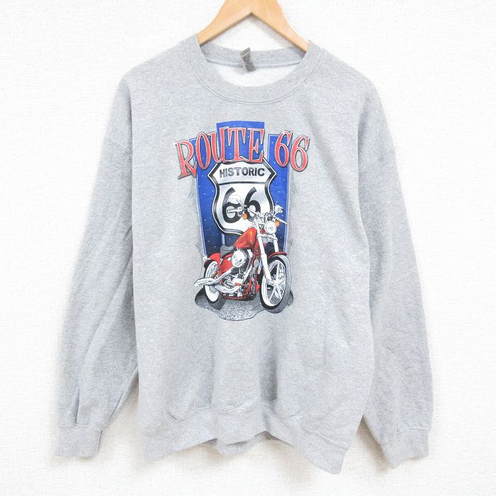 【50%OFF】XL★古着 長袖 スウェット メンズ ROUTE66 クルーネック グレー 霜降り 25jan06 中古 スエット トレーナー トップス