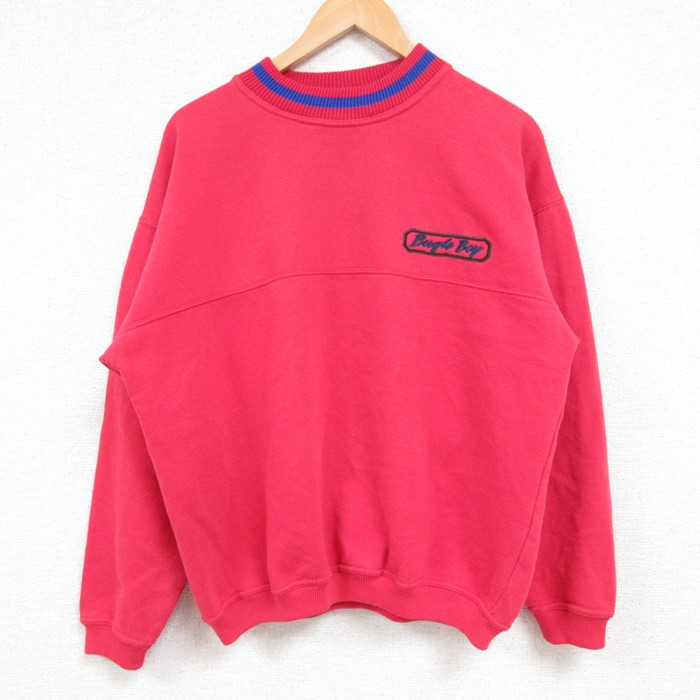 L★古着 ビューグルボーイ 長袖 スウェット メンズ 90年代 90s ワンポイントロゴ クルーネック 赤 レッド 25jan06 中古 スエット トレーナー トップス