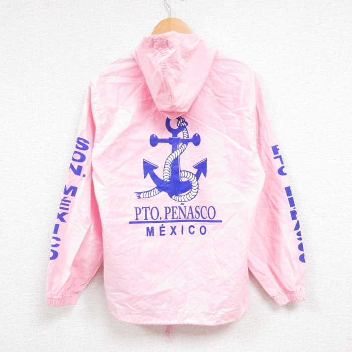 【20%OFF】M★古着 長袖 フルジップ トップス パーカー メンズ 90年代 90s メキシコ イカリ ピンク 25jan06 中古 スエット トレーナー
