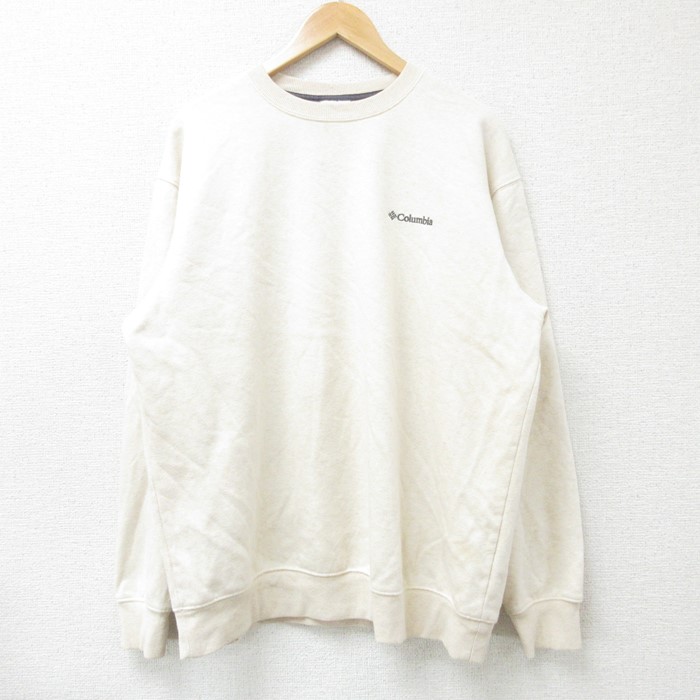 【50%OFF】L★古着 コロンビア COLUMBIA Columbia 長袖 スウェット メンズ ワンポイントロゴ クルーネック 薄ベージュ カーキ 霜降り 25jan06 中古 スエット トレーナー トップス