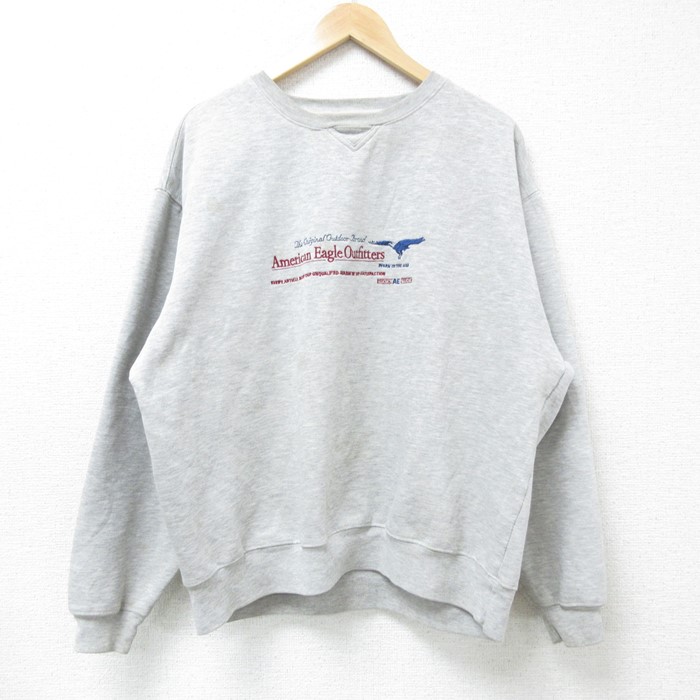 アメリカンイーグル 00s 長袖スウェット ビッグロゴ刺繍 グレー XL | 古着