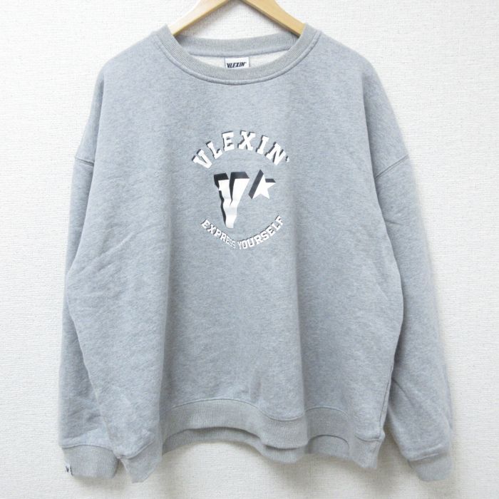 【50%OFF】XL★古着 長袖 スウェット メンズ VLEXIN 大きいサイズ クルーネック グレー 霜降り 25jan10 中古 スエット トレーナー トップス