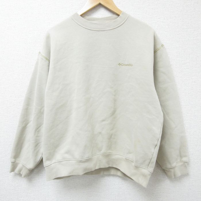 L★古着 コロンビア COLUMBIA Columbia 長袖 スウェット メンズ 00年代 00s ワンポイントロゴ クルーネック ベージュ カーキ 25jan10 中古 スエット トレーナー トップス