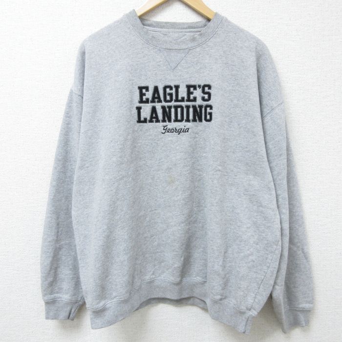 XL★古着 長袖 スウェット メンズ 00年代 00s EAGLES LANDING 刺繍 大きいサイズ クルーネック グレー 霜降り 25jan10 中古 スエット トレーナー トップス