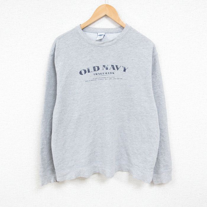 【50%OFF】L★古着 オールドネイビー OLD NAVY 長袖 スウェット メンズ 00年代 00s ビッグロゴ クルーネック グレー 霜降り 25jan07 中古 スエット トレーナー トップス