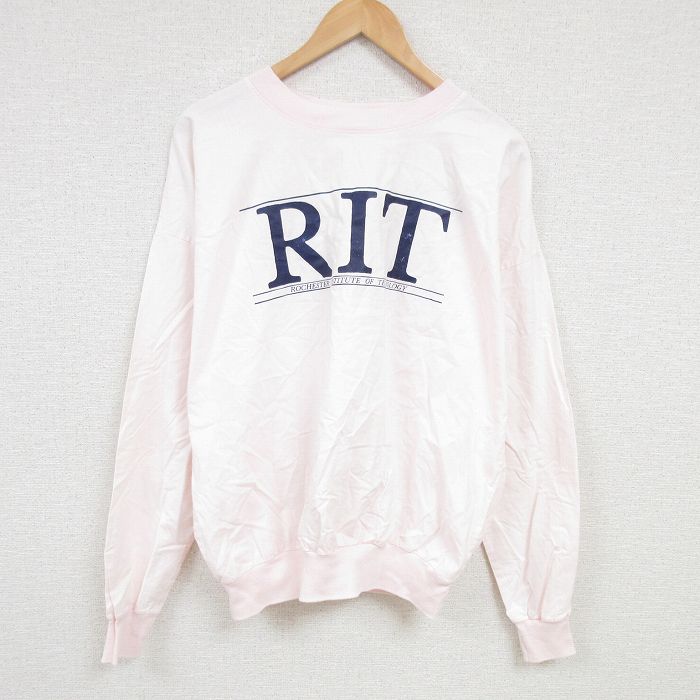 XL★古着 長袖 トップス メンズ 90年代 90s RIT 大きいサイズ コットン クルーネック USA製 薄ピンク 25jan08 中古 スエット トレーナー