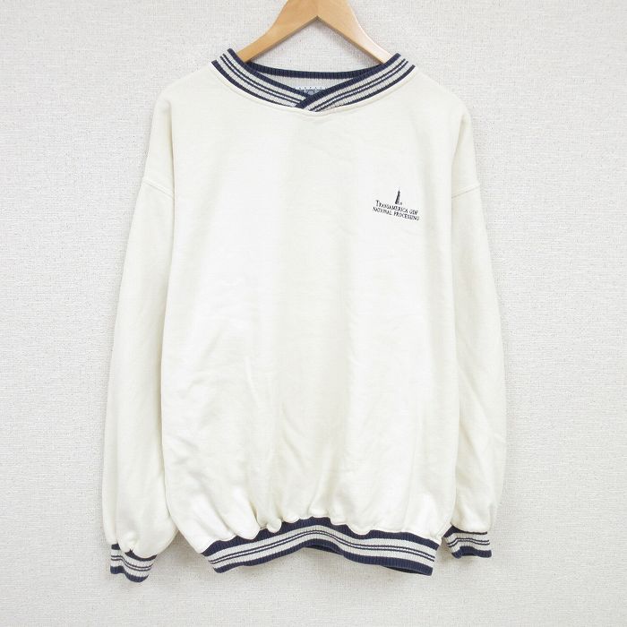 【20%OFF】XL★古着 長袖 スウェット メンズ 90年代 90s トランスアメリカ 大きいサイズ クルーネック USA製 白 ホワイト 25jan08 中古 スエット トレーナー トップス