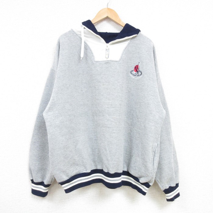 【50%OFF】XL★古着 長袖 ハーフジップ スウェット パーカー メンズ 90年代 90s ケープコッド 大きいサイズ グレー 霜降り 25jan09 中古 スエット トレーナー トップス