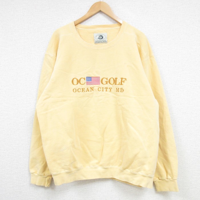 【50%OFF】XL★古着 長袖 スウェット メンズ 00年代 00s ゴルフ 星条旗 刺繍 クルーネック 黄 イエロー 25jan09 中古 スエット トレーナー トップス