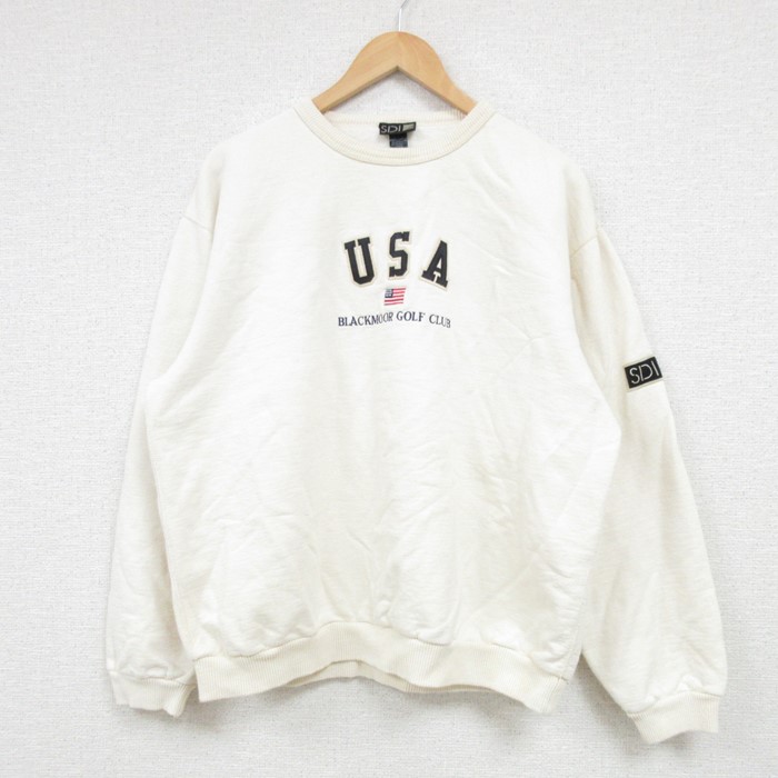 L★古着 SDI 長袖 スウェット メンズ 90年代 90s USAロゴ 星条旗 コットン クルーネック カナダ製 生成り 25jan11 中古 スエット トレーナー トップス