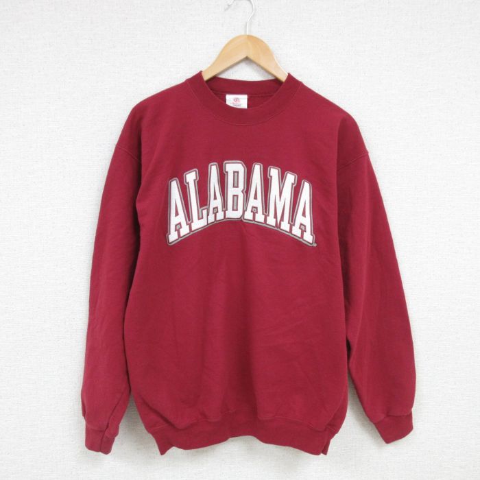 【50%OFF】M★古着 長袖 スウェット メンズ 00年代 00s ALABAMA 刺? クルーネック エンジ 25jan14 中古 スエット トレーナー トップス