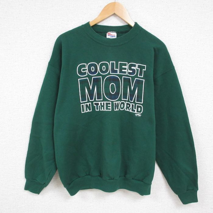 L★古着 ヘインズ Hanes 長袖 スウェット メンズ 90年代 90s MOM クルーネック 緑 グリーン 25jan14 中古 スエット トレーナー トップス