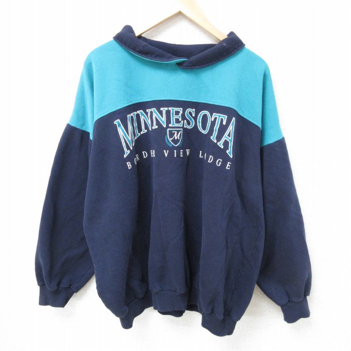 【50%OFF】XL★古着 長袖 スウェット メンズ 00年代 00s ミネソタ ツートンカラー 大きいサイズ 襟付き 紺他 ネイビー 【spe】 25jan15 中古 スエット トレーナー トップス