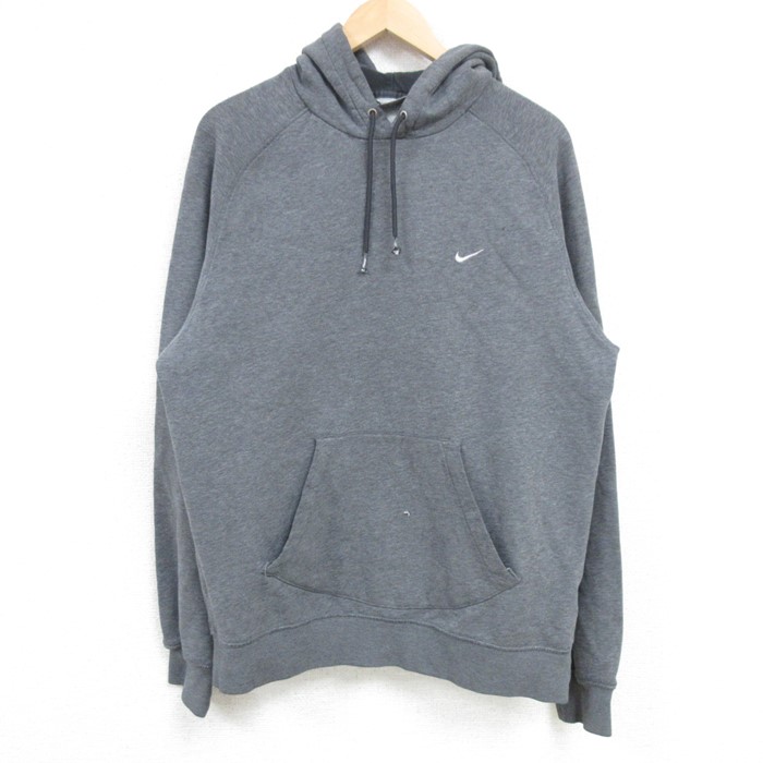 M★古着 ナイキ NIKE 長袖 スウェット パーカー メンズ 00年代 00s ワンポイントロゴ ラグラン 濃グレー 霜降り 25jan16 中古 スエット トレーナー トップス