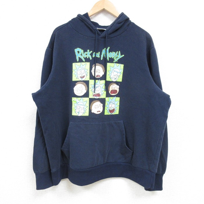 【50%OFF】XL★古着 長袖 スウェット メンズ アニメ リックアンドモーティ 大きいサイズ 紺 ネイビー 25jan16 中古 スエット トレーナー トップス