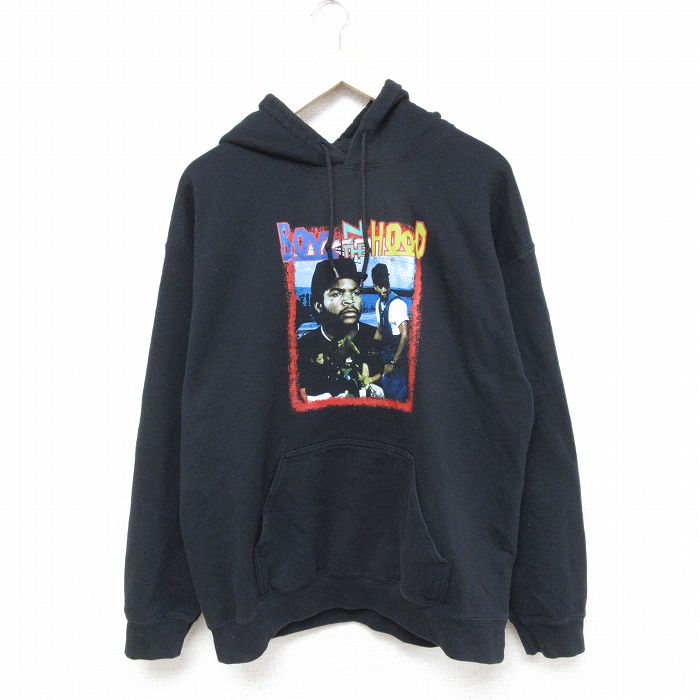 L★古着 長袖 スウェット パーカー メンズ 映画 ボーイズンザフッド アイスキューブ 黒 ブラック 25jan27 中古 スエット トレーナー トップス