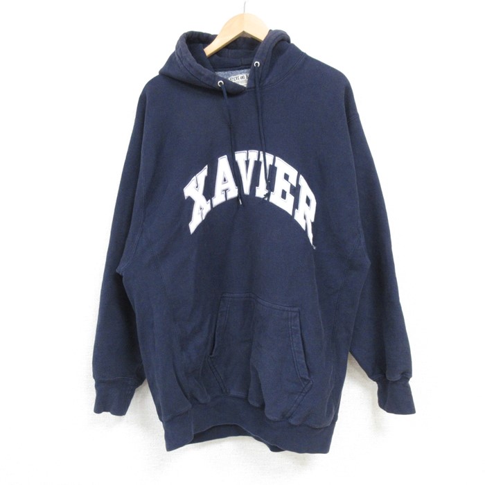 【50%OFF】L★古着 STEAVE＆BARRYS 長袖 スウェット パーカー メンズ XZVIER 紺 ネイビー 25jan18 中古 スエット トレーナー トップス