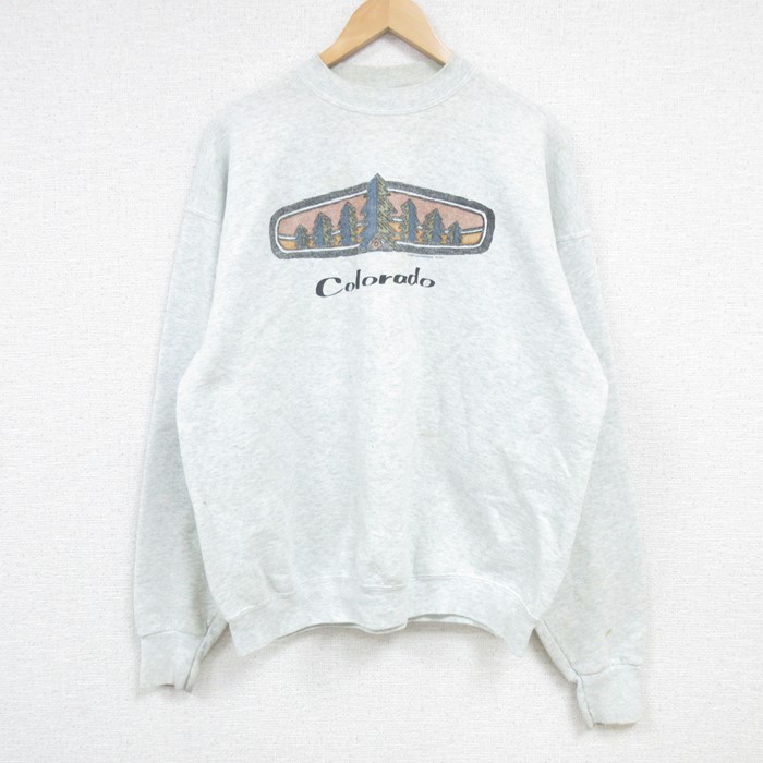 【50%OFF】XL★古着 フルーツオブザルーム 長袖 スウェット メンズ 00年代 00s コロラド 木 クルーネック 薄グレー 霜降り 25jan18 中古 スエット トレーナー トップス