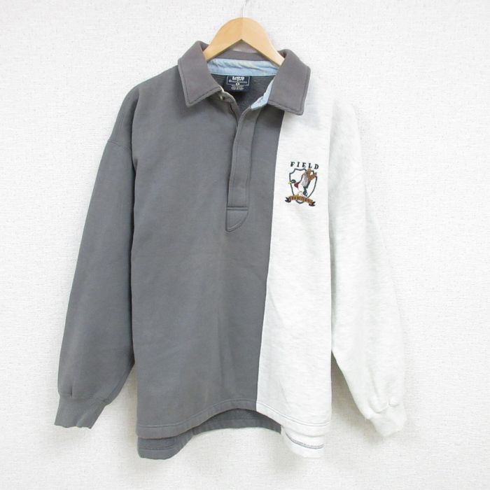 XL★古着 リー Lee 長袖 ハーフジップ スウェット メンズ 00年代 00s ツートンカラー 鹿の子 大きいサイズ クルーネック 薄グレー 霜降り 25jan20 中古 スエット トレーナー トップス