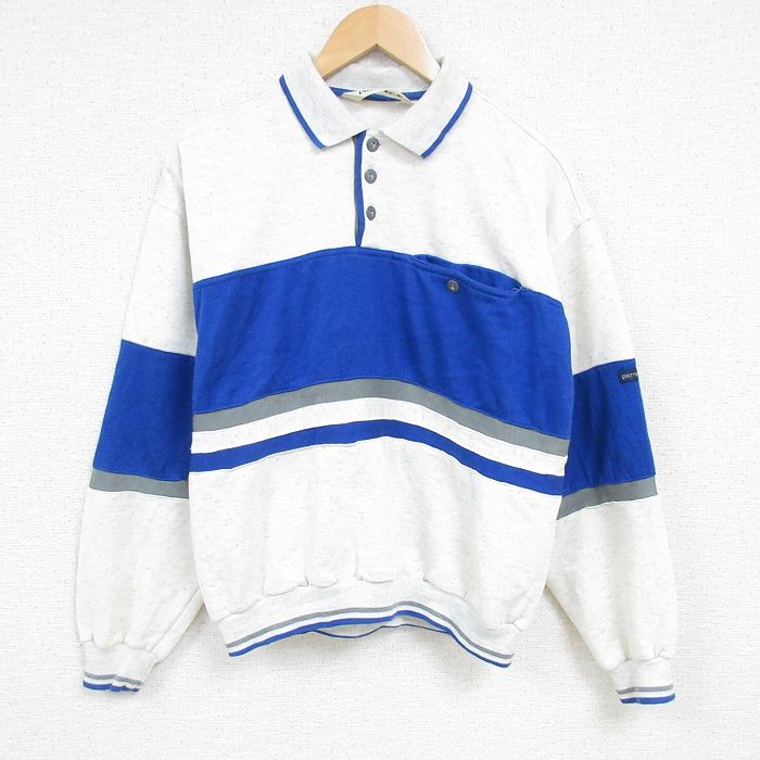 XL★古着 ピエールカルダン pierre cardin 長袖 スウェット メンズ 00年代 00s ツートンカラー 胸ポケット付き 襟付き 薄グレー他 霜降り 25jan22 中古 スエット トレーナー トップス