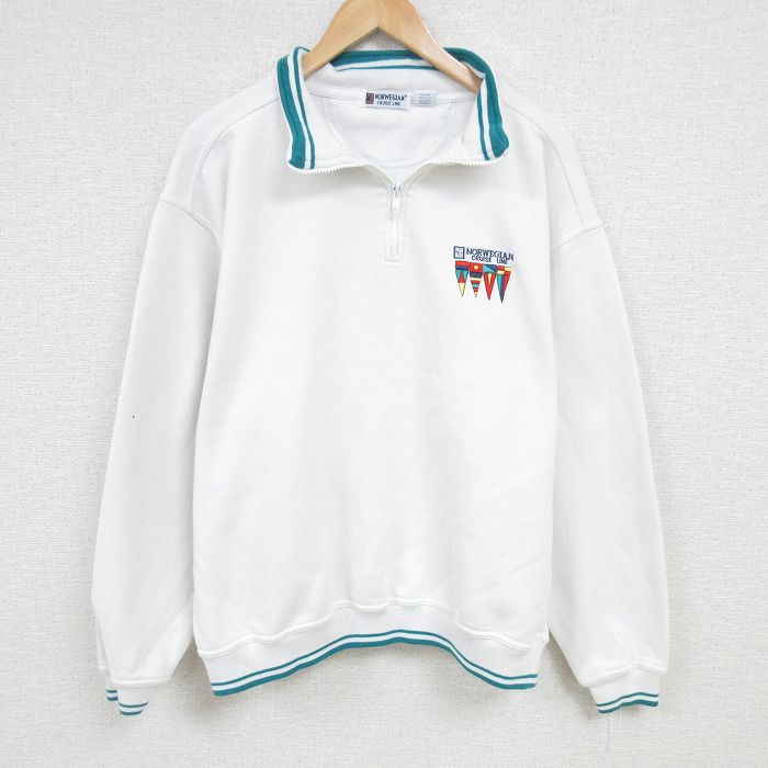 XL★古着 長袖 ハーフジップ スウェット メンズ 00年代 00s ノルウェー 大きいサイズ 白 ホワイト 25jan22 中古 スエット トレーナー トップス