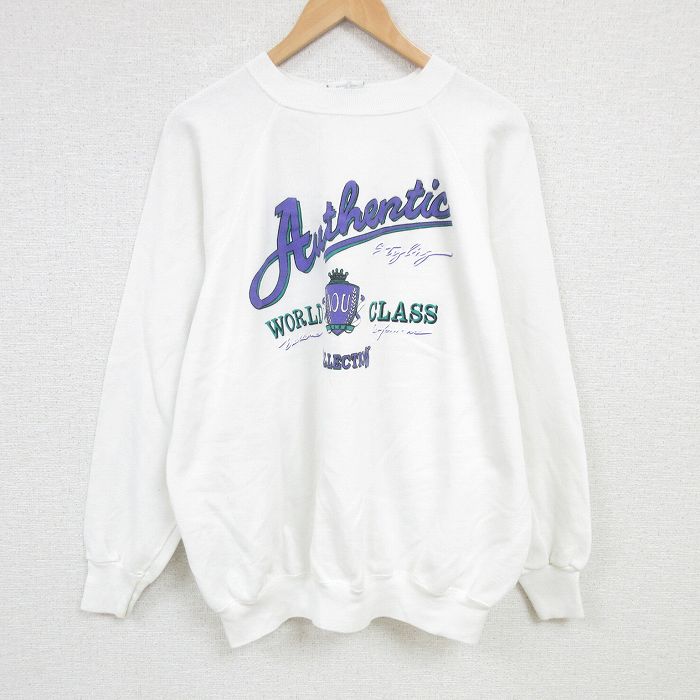 XL★古着 ヘインズ Hanes 長袖 スウェット メンズ 90年代 90s IOU 大きいサイズ ラグラン クルーネック USA製 白 ホワイト 【spe】 25jan22 中古 スエット トレーナー トップス