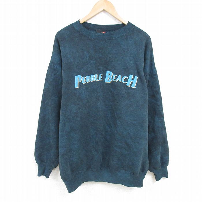 【20%OFF】XL★古着 長袖 スウェット メンズ 90年代 90s ペブルビーチ 大きいサイズ コットン クルーネック USA製 濃緑 グリーン 霜降り 25jan23 中古 スエット トレーナー トップス