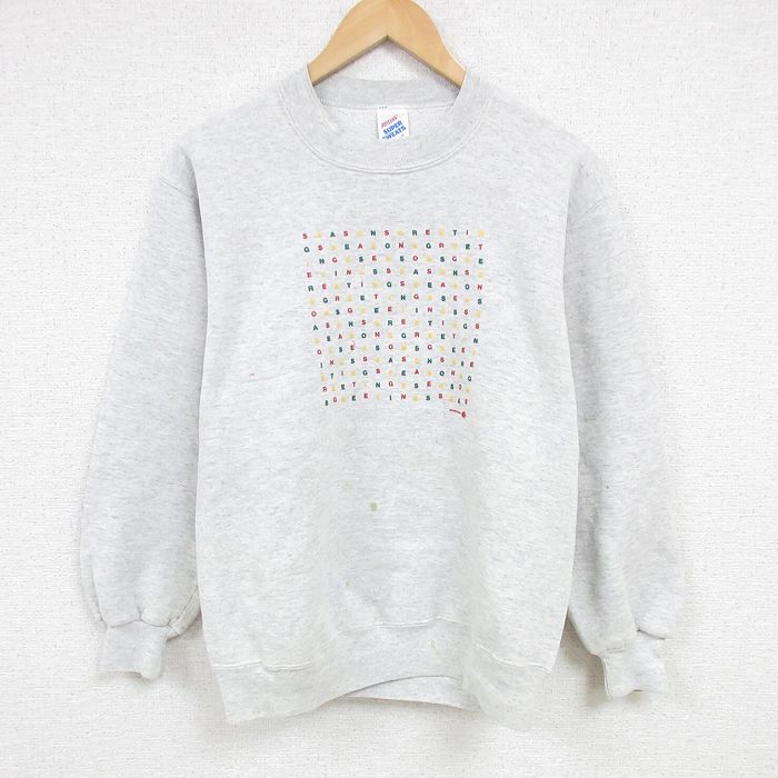 M★古着 ジャージーズ 長袖 スウェット メンズ 90年代 90s メッセージ クルーネック USA製 薄グレー 霜降り 25jan23 中古 スエット トレーナー トップス