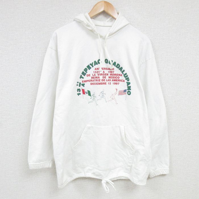 【50%OFF】90s 長袖パーカー マラソン ホワイト XL | 古着