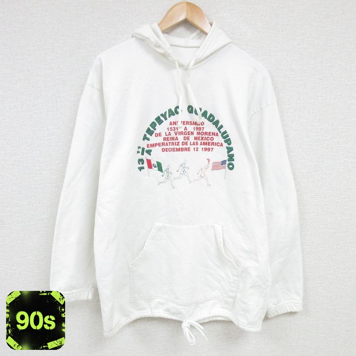 90s 長袖パーカー マラソン ホワイト XL | 古着
