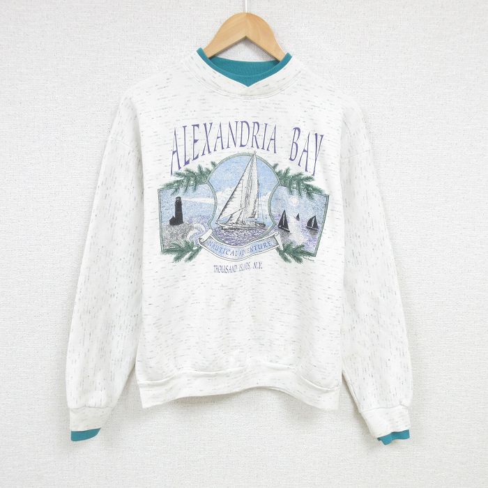 L★古着 長袖 スウェット メンズ 00年代 00s アレクサンドリアベイ クルーネック 薄グレー 霜降り 25jan23 中古 スエット トレーナー トップス