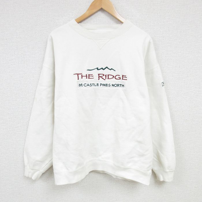 XL★古着 長袖 スウェット メンズ 90年代 90s 刺繍 大きいサイズ クルーネック USA製 白 ホワイト 25jan24 中古 スエット トレーナー トップス