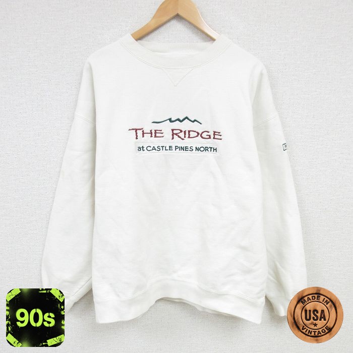 90s 長袖スウェット 刺繍 ホワイト XL | 古着