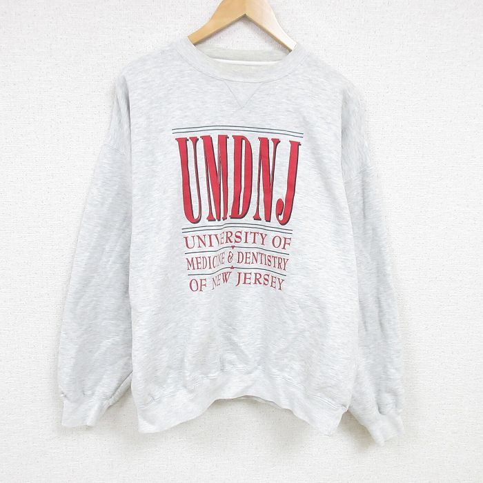 【50%OFF】XL★古着 長袖 スウェット メンズ 90年代 90s ニュージャージー医科歯科 大学 大きいサイズ クルーネック 薄グレー 霜降り 25jan24 中古 スエット トレーナー トップス