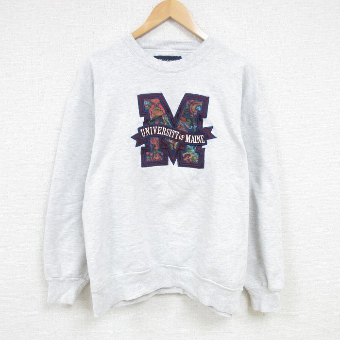 【50%OFF】XL★古着 ジャンスポーツ 長袖 スウェット メンズ 00年代 00s メイン 大学 刺繍 クルーネック 薄グレー 霜降り 【spe】 25jan24 中古 スエット トレーナー トップス