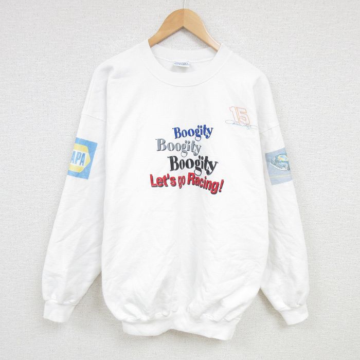 【50%OFF】XL★古着 長袖 スウェット メンズ 00年代 00s 車 レース 大きいサイズ クルーネック 白 ホワイト 25jan27 中古 スエット トレーナー トップス