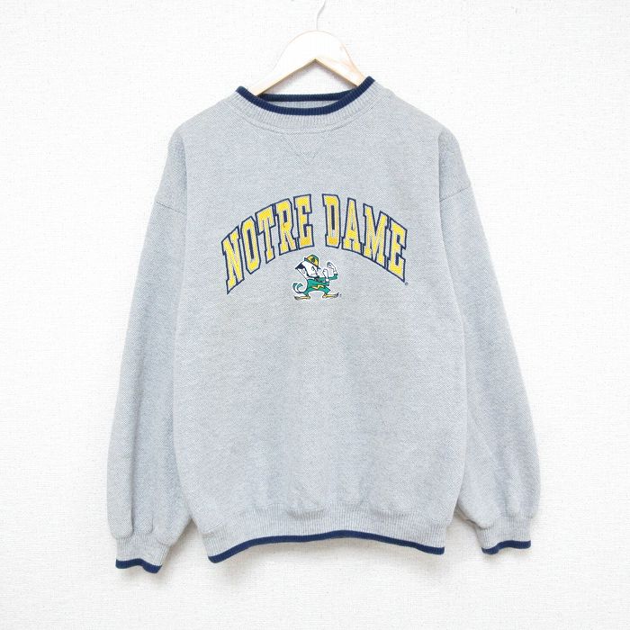 【50%OFF】L★古着 長袖 スウェット メンズ 00年代 00s ノートルダム ファイティングアイリッシュ 刺繍 クルーネック グレー 霜降り 25jan28 中古 スエット トレーナー トップス