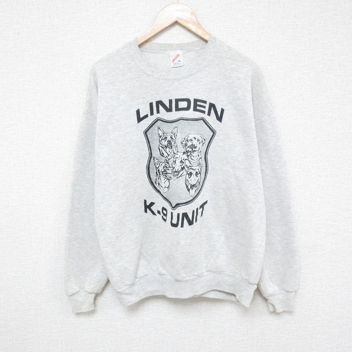 【20%OFF】L★古着 ジャージーズ 長袖 スウェット メンズ 90年代 90s 犬 クルーネック USA製 薄グレー 霜降り 25jan28 中古 スエット トレーナー トップス
