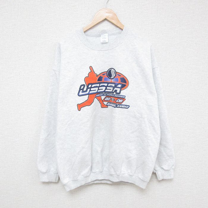 【50%OFF】XL★古着 長袖 スウェット メンズ 00年代 00s USSSA ソフトボール クルーネック 薄グレー 霜降り 25jan28 中古 スエット トレーナー トップス