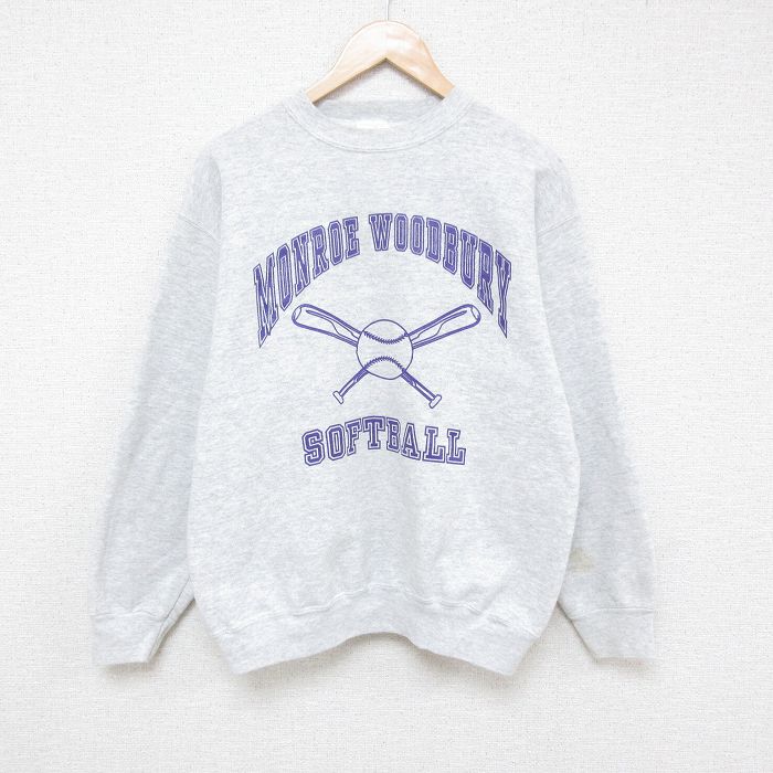 【20%OFF】L★古着 TULTEX 長袖 スウェット メンズ 90年代 90s ソフトボール クルーネック USA製 薄グレー 霜降り 25jan28 中古 スエット トレーナー トップス