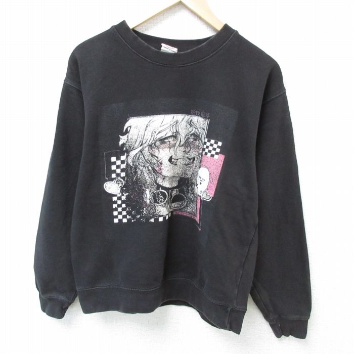 【50%OFF】L★古着 長袖 スウェット メンズ ゲーム ダンガンロンパ 狛枝凪斗 クルーネック 黒 ブラック 25jan29 中古 スエット トレーナー トップス